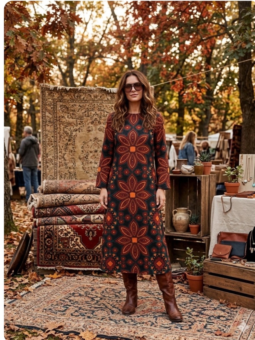Blogger Favourite! ZARA PRINTED MIDIDRESS MULTICOLOR/BROWN SIZEM-NWOT-Lagenlook‌
